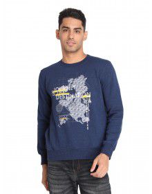 Men Cotton Blend Free Style Print Sweatshirt Denim